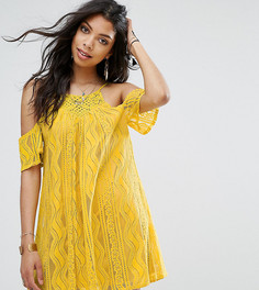 Свободное платье с открытыми плечами и отделкой кроше Boohoo - Желтый