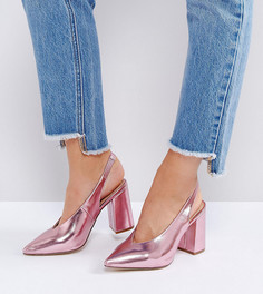 Туфли на каблуке для широкой стопы с эффектом металлик New Look - Розовый