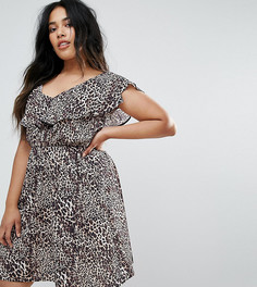 Короткое приталенное платье с леопардовым принтом и оборками Club L Plus - Мульти