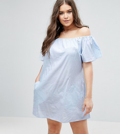 Платье в полоску с открытыми плечами и карманами Boohoo Plus - Синий