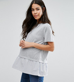 Футболка с тканой оборкой в полоску ASOS Maternity PETITE - Серый