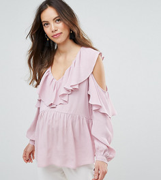 Блузка с открытыми плечами, V-образным вырезом и оборками ASOS Maternity - Фиолетовый