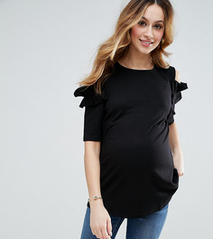Топ с рюшами и вырезами на плечах ASOS Maternity - Черный