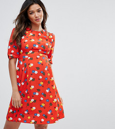 Чайное платье с вырезом на плечах и принтом в стиле 40-х ASOS Maternity PETITE - Мульти