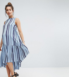 Свободное платье-трапеция миди из ткани добби в полоску ASOS Maternity - Синий