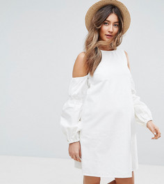 Белое джинсовое платье с открытыми плечами и пышными рукавами ASOS MATERNITY - Белый