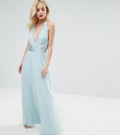 Платье макси с глубоким вырезом и атласным поясом ASOS PETITE - Мульти