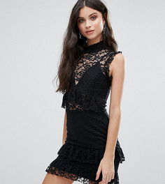 Платье мини с высоким воротом и кружевными вставками Missguided Petite - Черный