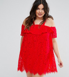 Кружевное платье с открытыми плечами Missguided Plus - Красный