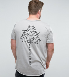 Длинная футболка с принтом и необработанным асимметричным краем ASOS PLUS - Серый