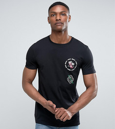 Свободная футболка с вышивкой на груди ASOS TALL - Черный