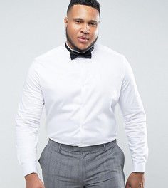 Узкая атласная рубашка с воротником-стойкой и двойными манжетами ASOS PLUS WEDDING - Белый