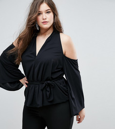 Топ-кимоно с вырезами на плечах и поясом ASOS CURVE - Черный