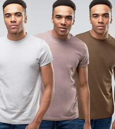 3 футболки с круглым вырезом и отворотами на рукавах ASOS - СО СКИДКОЙ - Мульти
