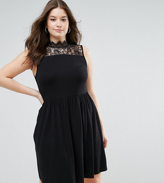 Короткое приталенное платье с высоким воротом и кружевными вставками ASOS CURVE - Черный