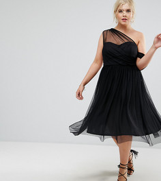 Платье для выпускного на одно плечо из сетки добби ASOS CURVE - Черный