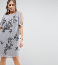 Свободное платье с цветочной отделкой и вырезами на плечах ASOS CURVE - Серый