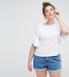 Укороченная футболка с оборками на рукавах ASOS CURVE - Белый