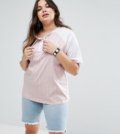 Футболка со шнуровкой и контрастными полосками ASOS CURVE - Мульти