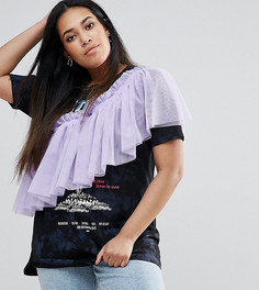 Футболка с выбеленным принтом и крупной оборкой ASOS CURVE - Мульти