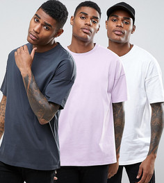 3 оversize-футболки с рукавами до локтя (серый, белый, фиолетовый) ASOS - СКИДКА - Мульти