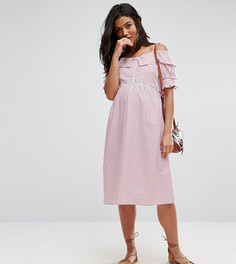 Платье в полоску с открытыми плечами ASOS Maternity - Красный
