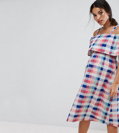 Платье миди в клетку с открытыми плечами ASOS Maternity TALL - Мульти