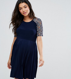 Платье мини для беременных с плиссировкой и кружевом ASOS Maternity - Темно-синий