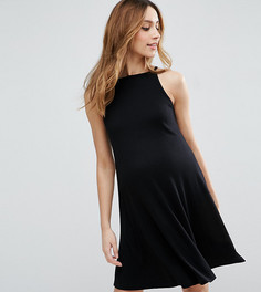 Свободное платье мини в рубчик ASOS Maternity PETITE - Черный