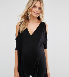 Свободный топ с вырезами на плечах и асимметричным краем ASOS Maternity PETITE - Черный