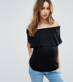 Топ с вырезом лодочкой и оборкой ASOS Maternity PETITE - Черный