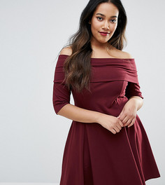 Приталенное платье мини с вырезом лодочкой и рукавами 3/4 ASOS CURVE - Красный
