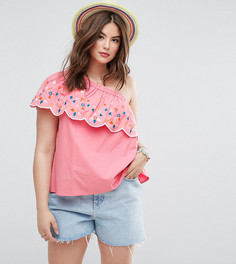 Топ на одно плечо с вышивкой ASOS CURVE - Розовый