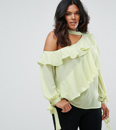 Блузка с оборками и открытым плечом ASOS CURVE - Зеленый