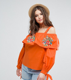 Хлопковый топ с открытыми плечами и вышивкой ASOS CURVE - Оранжевый