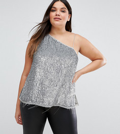 Топ на одно плечо с пайетками ASOS CURVE - Серебряный