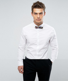 Белая рубашка скинни с темно-синим галстуком-бабочкой ASOS - СКИДКА 15 - Белый