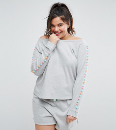Свитшот с помпонами ASOS CURVE LOUNGE - Серый