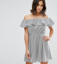 Платье мини с широким вырезом и оборкой Miss Selfridge Petite - Мульти