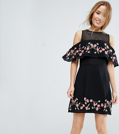Платье с открытыми плечами и цветочным принтом Miss Selfridge Petite - Черный