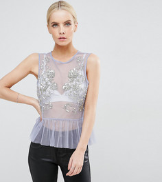 Сетчатый топ с отделкой пайетками ASOS PETITE - Фиолетовый