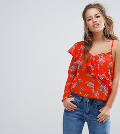 Блузка на одно плечо с рюшами и ярким цветочным принтом ASOS PETITE - Мульти