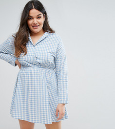 Клетчатое платье-рубашка с запахом Boohoo Plus - Синий