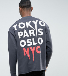 Оверсайз-свитшот с принтом на спине и боковыми молниями ASOS TALL - Черный