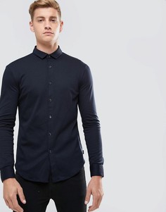 Темно-синяя рубашка узкого кроя из мерсеризованного трикотажа Armani Jeans - Темно-синий