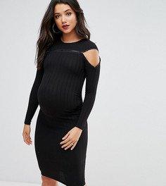 Облегающее платье в рубчик с застежкой на крючки ASOS Maternity - Черный