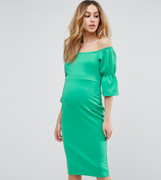 Платье с открытыми плечами и рукавами клеш ASOS Maternity - Зеленый