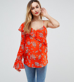 Блузка на одно плечо с рюшами и ярким цветочным принтом ASOS Maternity - Оранжевый
