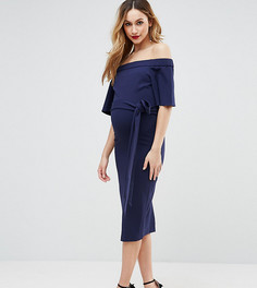 Платье миди с открытыми плечами и завязкой ASOS Maternity - Темно-синий