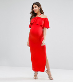 Платье макси с оборкой и открытыми плечами ASOS Maternity - Красный